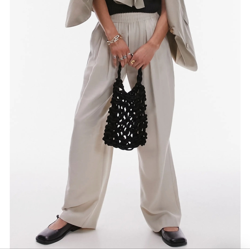 NWT Topshop Pleated Viscose Elastic Waist Wide Leg Pants w/Drawstring Size US 4 - Picture 3 of 9